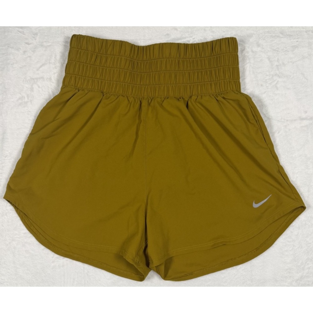 Nike One Dri-FIT Ultra High-Waisted 3" Brief-Lined Shorts Gold Womens Small